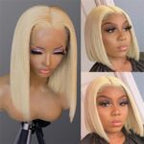 613 Blonde Straight Human Hair Lace Front Short Bob Wigs