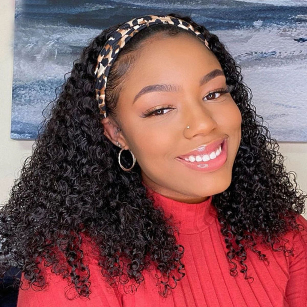 Headband Wig Kinky Curly Shoulder Length Wig