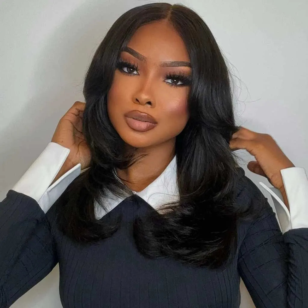 Butterfly Layered Cut Glueless 6x5 HD Lace Wig Ombre Brown Color Pre-Styled Human Hair Wig