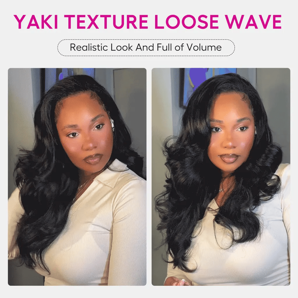 Pre-Styled Yaki Body Wave Half Wig Flip Over Natural Fullness Glueless Install
