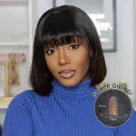 Put On &amp; Go Straight Bob Wig With Bangs Minimalist Undetectable HD Lace Realistic Scalp
