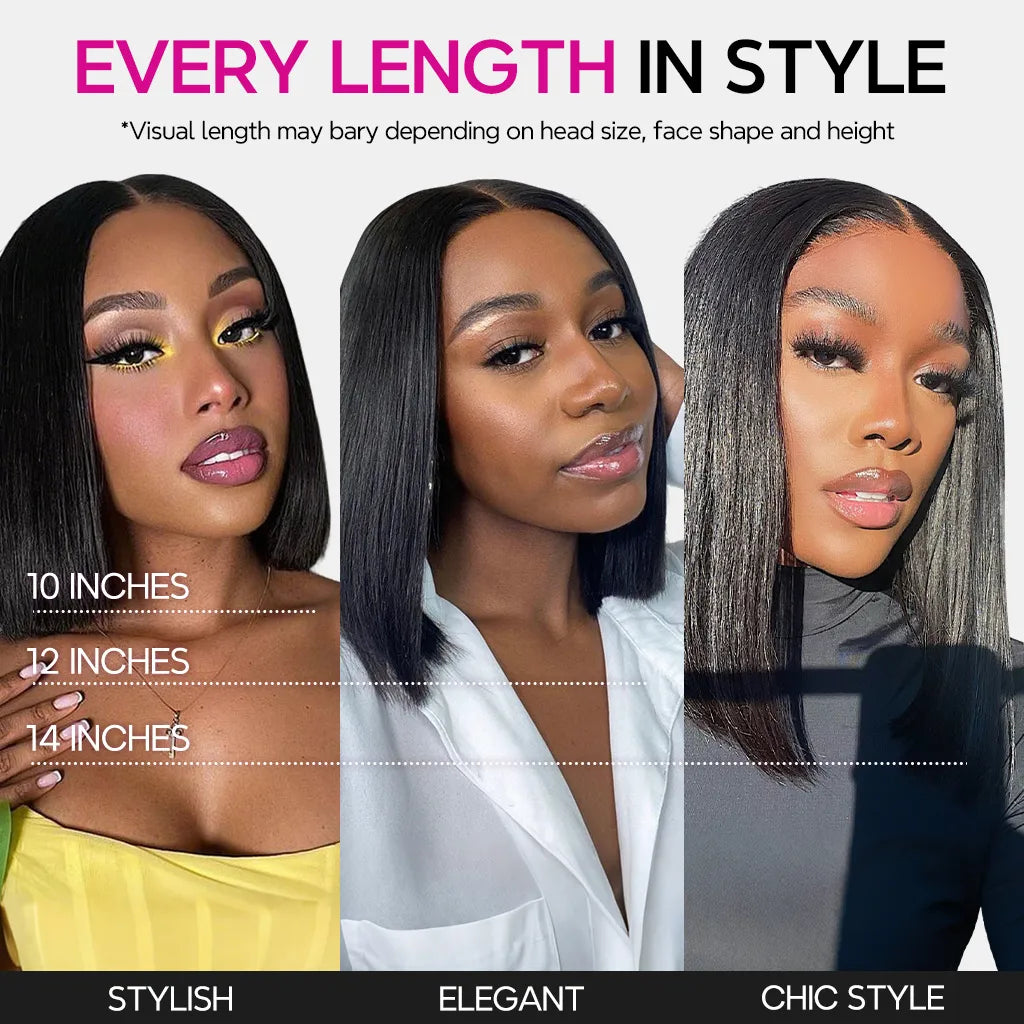 Double Drawn Bone Straight Bob Wig Pull &amp; Go Glueless 6x5 Lace Raw Human Hair Wig