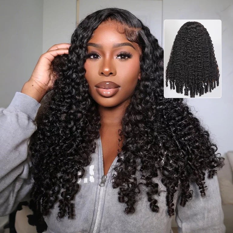 Burmese Curly Wig With Spiral Curly Ends Pull &amp; Go Glueless Human Hair Wig 180%