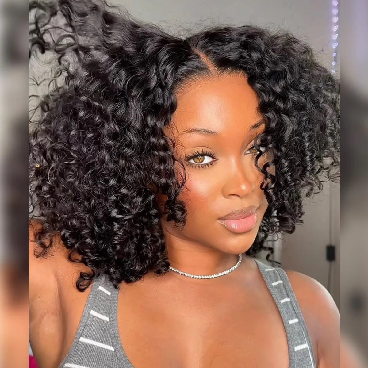 Pull &amp; Go Bouncy Water Wave Glueless Wig Short Bob Wig Pre-Cut 6x5 Lace Bleached Knots