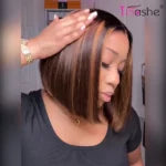 Glueless Highlight Straight Bob Wig Human Hair 6x5 Lace Wig Bleached Knots