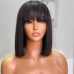 Put On &amp; Go Straight Bob Wig With Bangs Minimalist Undetectable HD Lace Realistic Scalp