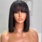Put On &amp; Go Straight Bob Wig With Bangs Minimalist Undetectable HD Lace Realistic Scalp