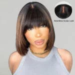 Put On &amp; Go Straight Bob Wig With Bangs Minimalist Undetectable HD Lace Realistic Scalp