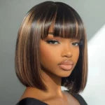 Put On &amp; Go Straight Bob Wig With Bangs Minimalist Undetectable HD Lace Realistic Scalp