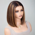 Glueless Highlight Straight Bob Wig Human Hair 6x5 Lace Wig Bleached Knots