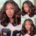 Highlight Brown Layered Cut Loose Wave Glueless Wigs Pre-Cut 6x5 Lace Human Hair Wigs