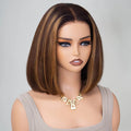 Glueless Highlight Straight Bob Wig Human Hair 6x5 Lace Wig Bleached Knots
