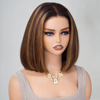 Glueless Highlight Straight Bob Wig Human Hair 6x5 Lace Wig Bleached Knots
