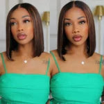 Glueless Highlight Straight Bob Wig Human Hair 6x5 Lace Wig Bleached Knots