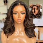 Highlight Brown Layered Cut Loose Wave Glueless Wigs Pre-Cut 6x5 Lace Human Hair Wigs