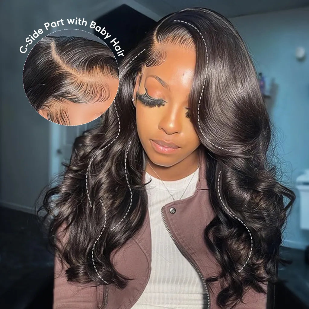 Layered Cut Loose Wave Glueless Wig C-Side Part 6x5 HD Lace Wig Natural Hairline With Baby Hair