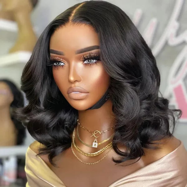 Glueless Short Loose Body Wave Bob Wig Pre-Cut 6x5 Lace Closure Wig Shoulder Length Bleached Knots