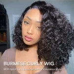 Pull &amp; Go Burmese Curly Short Wig With Spiral Curly Ends C-Side Part Glueless 6x5 Lace Wig