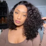 Pull &amp; Go Burmese Curly Short Wig With Spiral Curly Ends C-Side Part Glueless 6x5 Lace Wig