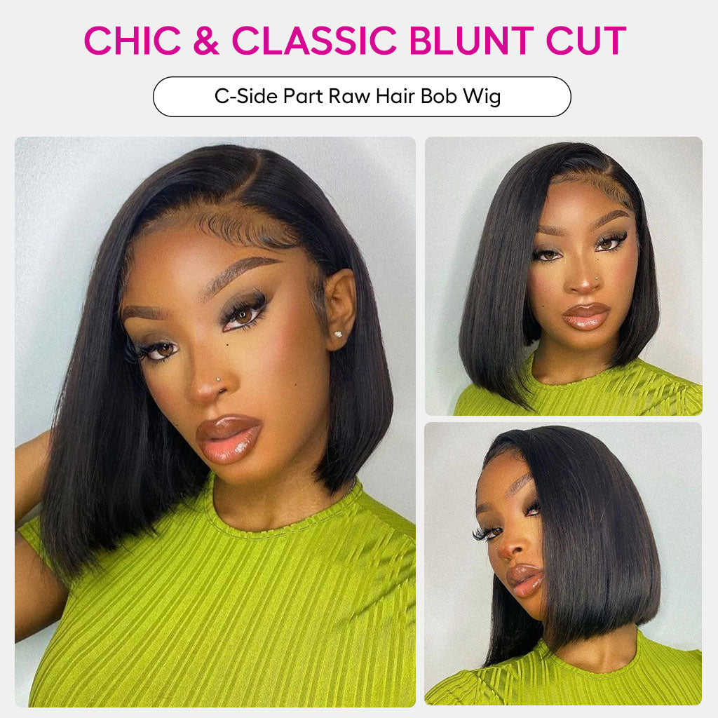 Double Drawn Bone Straight Bob Wig Pull &amp; Go Glueless 6x5 Lace Raw Human Hair Wig