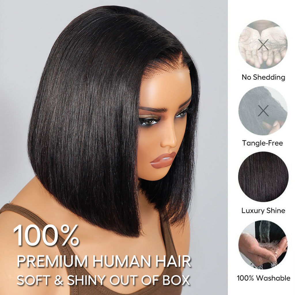 Double Drawn Bone Straight Bob Wig Pull &amp; Go Glueless 6x5 Lace Raw Human Hair Wig