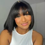 Put On &amp; Go Straight Bob Wig With Bangs Minimalist Undetectable HD Lace Realistic Scalp