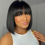 Put On &amp; Go Straight Bob Wig With Bangs Minimalist Undetectable HD Lace Realistic Scalp