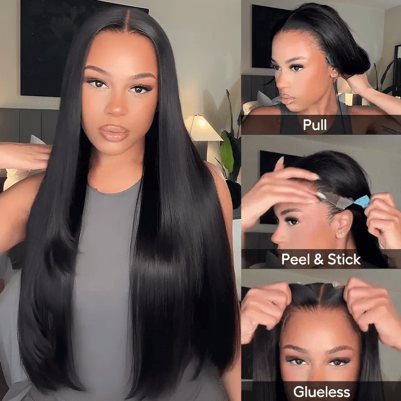 Pull &amp; Go Glueless Wig 6x5 13x6 Straight Wig Invisi-Drawstring Pre-Everything Human Hair Wig