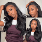 Pre-Styled Yaki Body Wave Half Wig Flip Over Natural Fullness Glueless Install