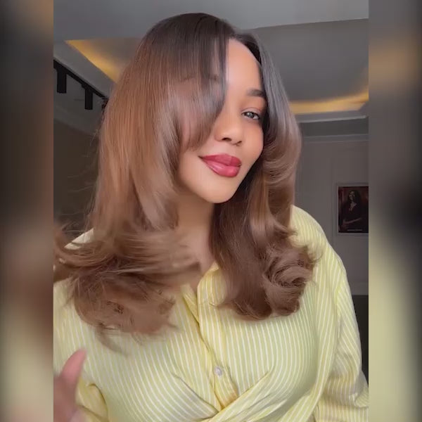 Butterfly Layered Cut Glueless 6x5 HD Lace Wig Ombre Brown Color Pre-Styled Human Hair Wig